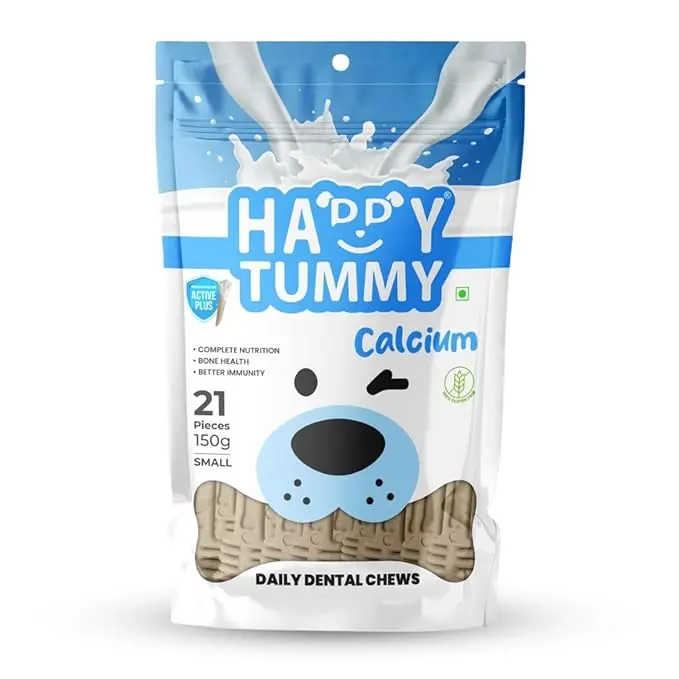 Happy Tummy Dog Treats - 21 Pieces | Daily Dental Chews for Dogs (Pack of 1, Calcium)