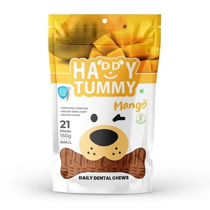 Happy Tummy Bone Treat for Medium to Large Dogs (Mango Bone, 21 Pieces, Small) | Daily Dental Chew for Dogs | Healthy Skins & Coat, Healthy Vision
