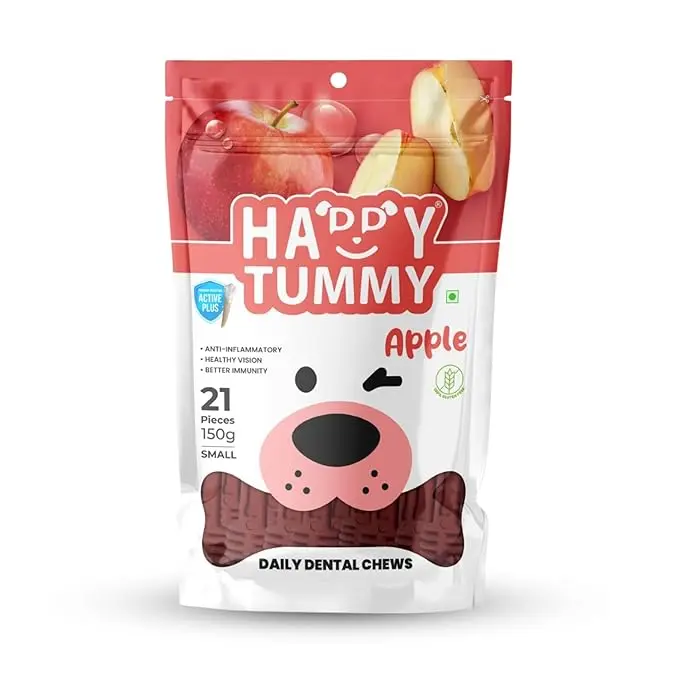 Happy Tummy Bone Treat for Small Dogs & Puppies (Apple Bone, 21 Pieces, Small) | Daily Dental Chew for Dogs | Better Immunity, Healthy Vision 