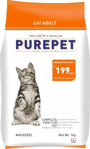 Purepet Adult Dry Cat Food Mackerel Flavour, 1.2 kg Pack