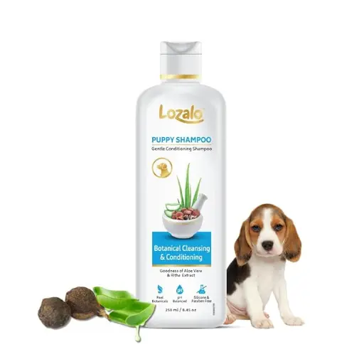 Lozalo Botanical Gentle Conditioning Puppy Shampoo-250 ml, Mild Shampoo for Sensitive Puppy Skin, with Aloe Vera & Soapberry Extract, pH Balanced & Paraben Free