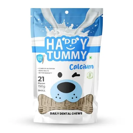 Happy Tummy Dog Treats - 21 Pieces | Daily Dental Chews for Dogs (Pack of 1, Calcium)